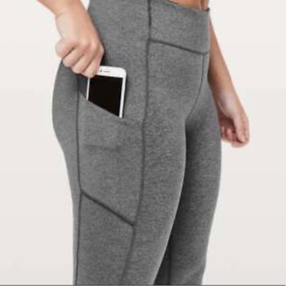 Lululemon Speed Up Crop Leggings Heathered Gray Black Luxtreme Pockets - Picture 2 of 4
